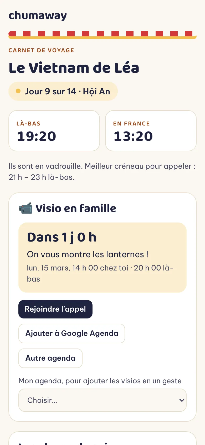 Le carnet de la famille : l'heure là-bas et la prochaine visio