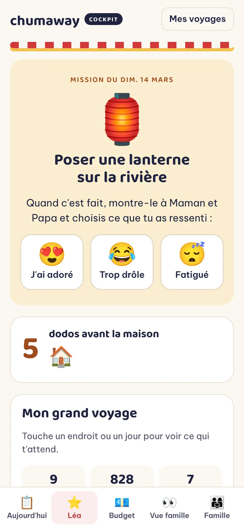 L'écran de l'enfant : la mission du jour et ses tampons
