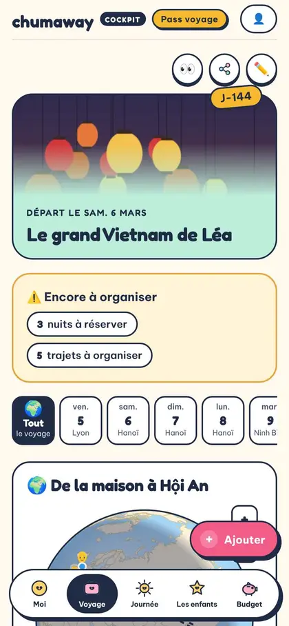 Le globe du voyage avec les vols