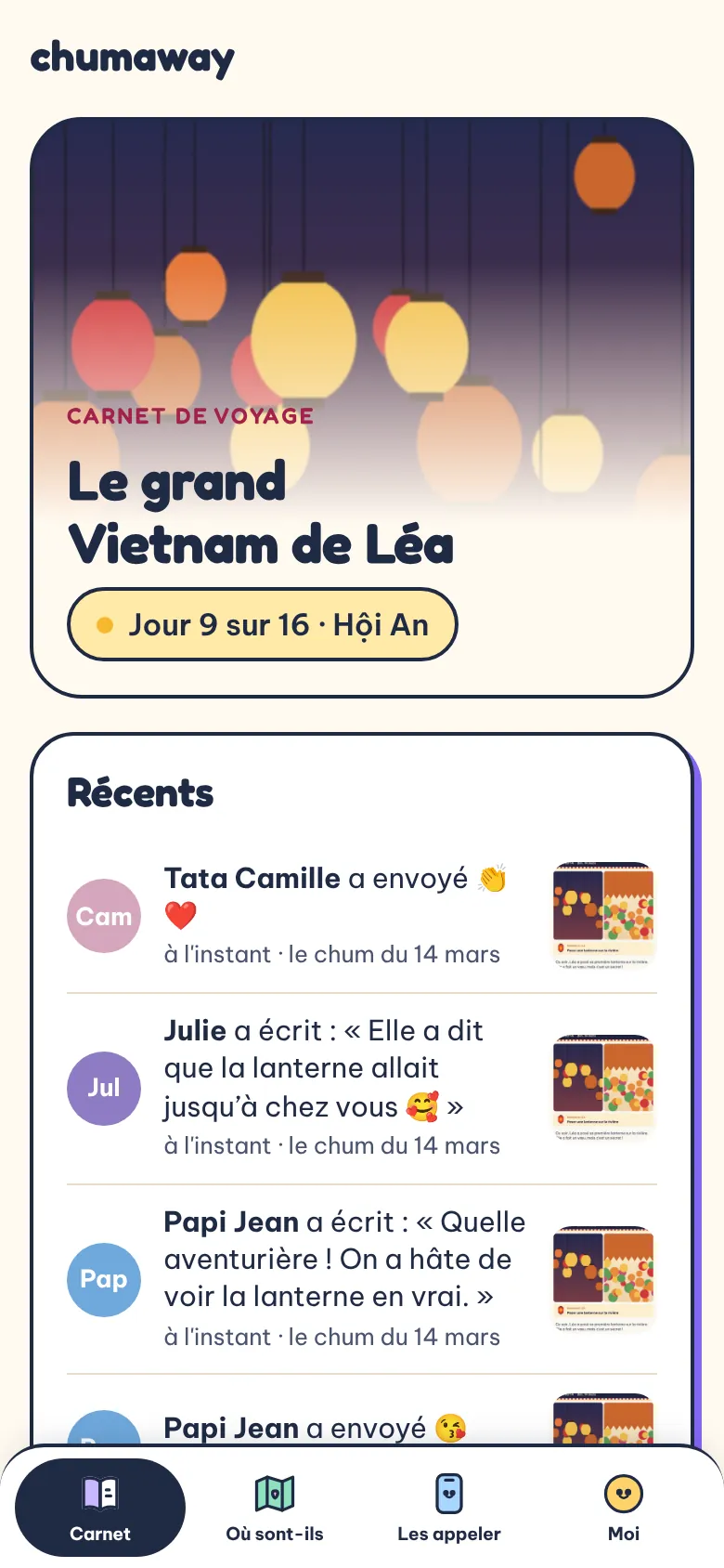 Le carnet de la famille : où ils sont, les chums du soir et les mots de chacun